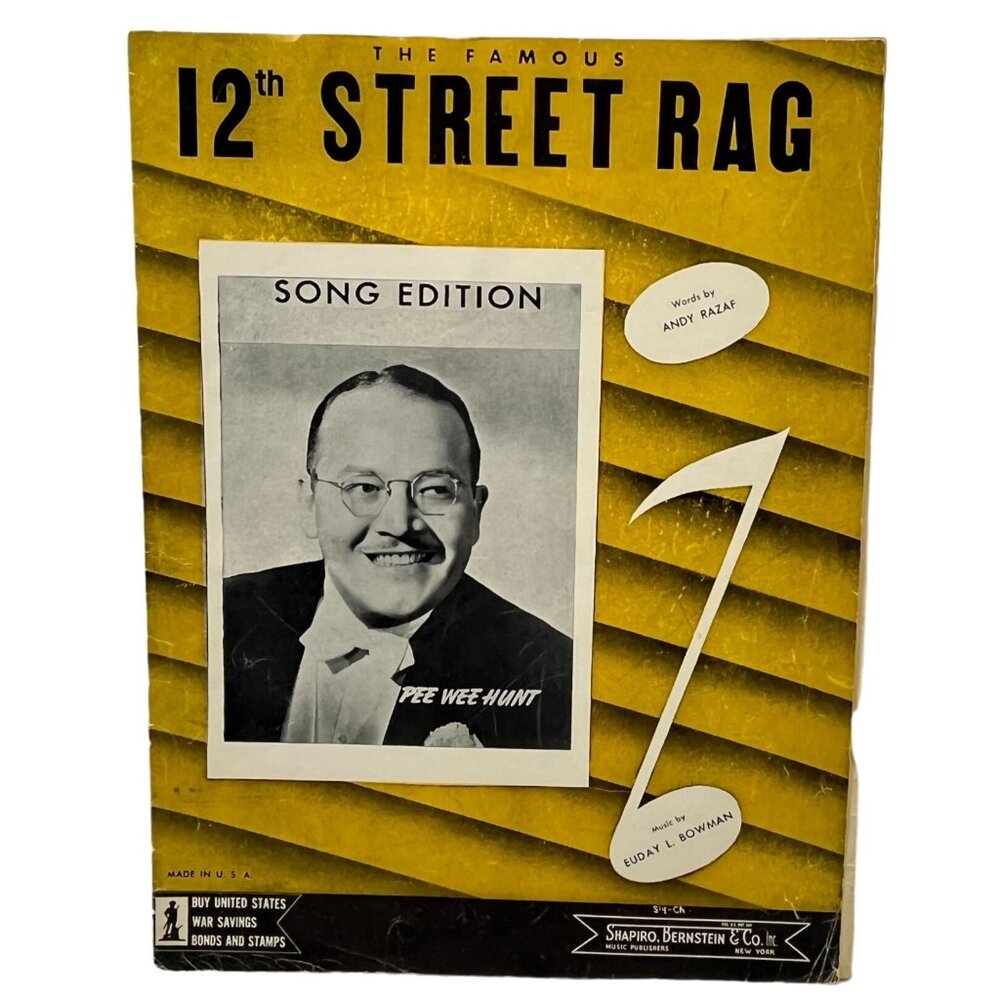 12th Street Rag Piano Sheet Music Vintage 1942 Pee Wee Hunt Andy Razaf